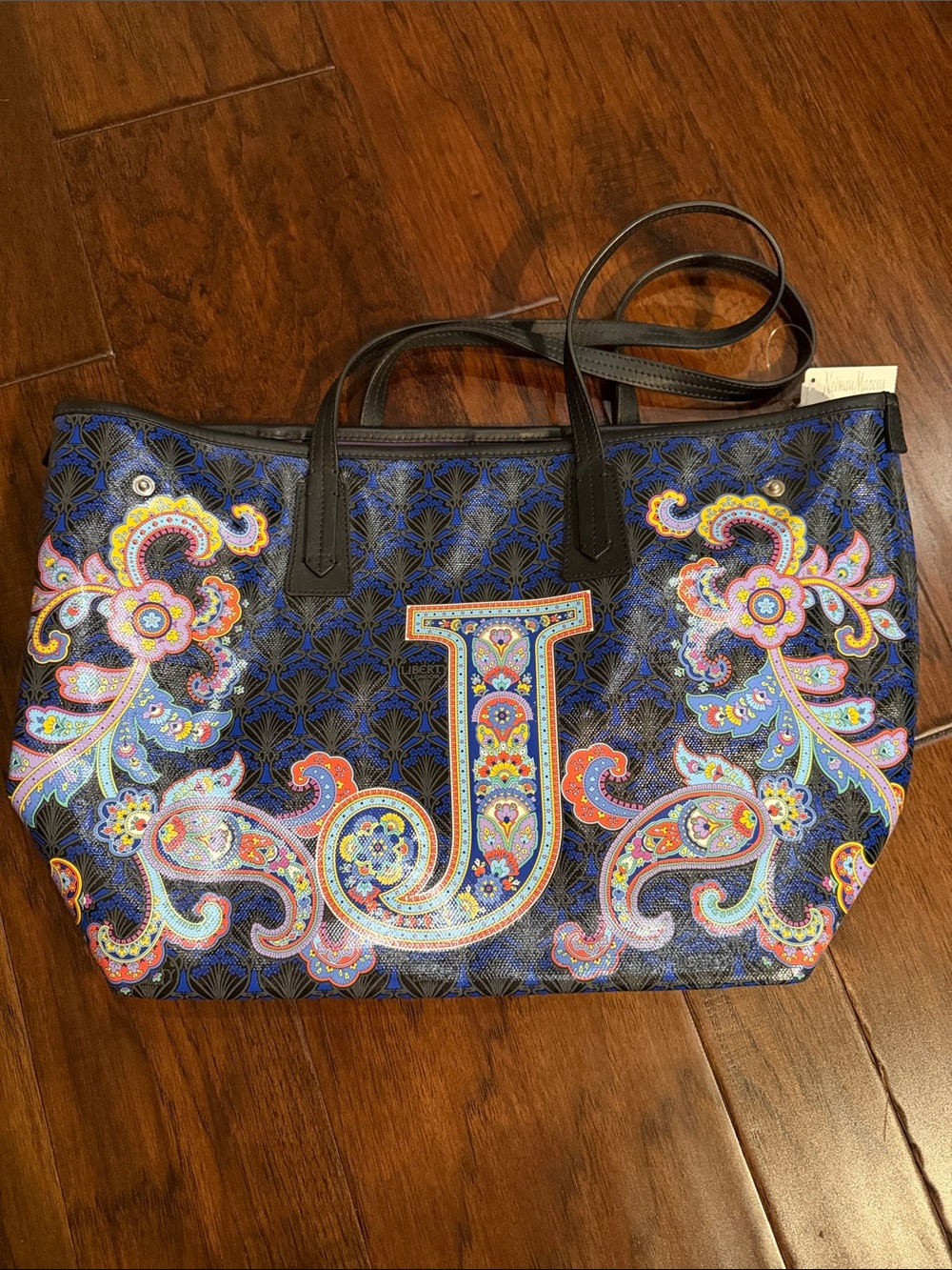 Liberty of London Blue Multicolor Paisley 'J' Tote with Black Straps